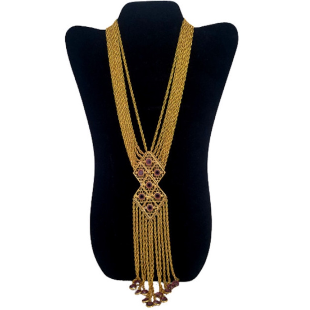 Vtg 70s Goldette Antique Gold Tone Bezel Set Amethyst Crystal Necklace 185$